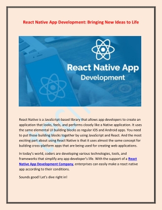 React Native App Development Bringing New Ideas to Life