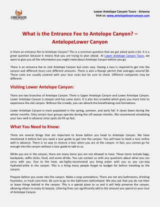 What is the Entrance Fee to Antelope Canyon Tour Arizona