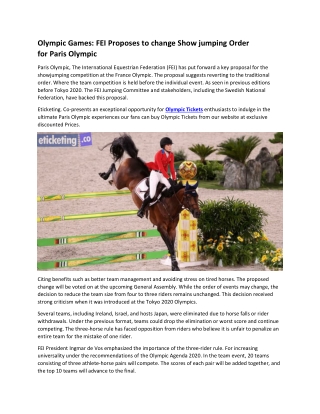 Olympic Games: FEI Proposes to change Show jumping Order for Paris Olympic