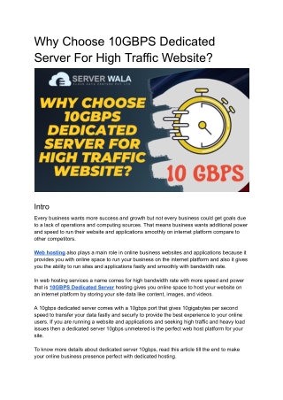 Why Choose 10GBPS Dedicated Server For High Traffic Website_