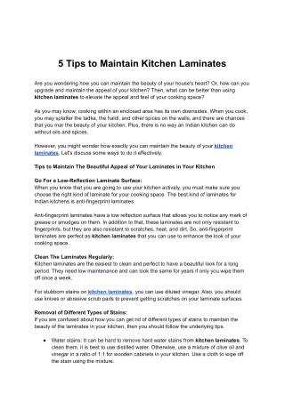 5 Tips to Maintain Kitchen Laminates - Royale Touche