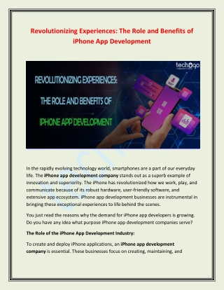 Revolutionizing Experiences The Role and Benefits of iPhone App Development