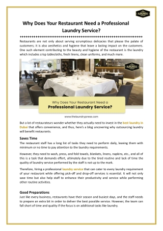 Why Does Your Restaurant Need a Professional Laundry Service