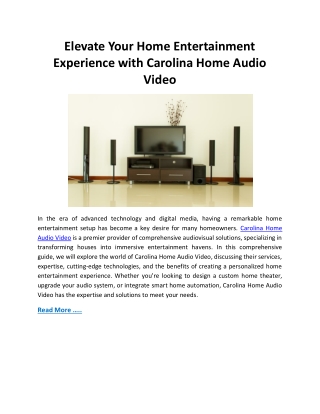 Elevate Your Home Entertainment Experience with Carolina Home Audio Video