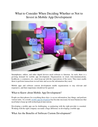 What to Consider When Deciding Whether or Not to Invest in Mobile App Developmen