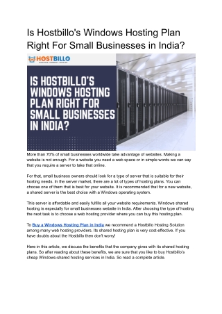 Is Hostbillo's Windows Hosting Plan Right For Small Businesses in India