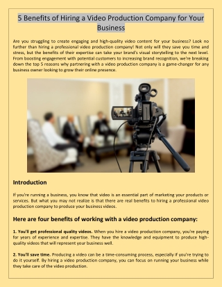 5 Benefits of Hiring a Video Production Company for Your Business