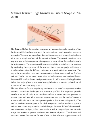 Sutures Market Huge Growth in Future Scope 2023-2030