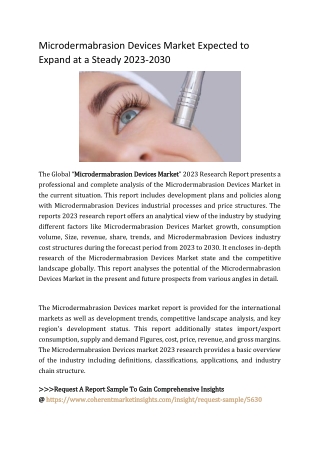 Microdermabrasion Devices Market Expected to Expand at a Steady 2023-2030