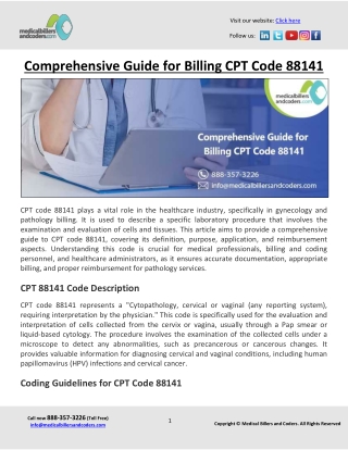 Comprehensive Guide for Billing CPT Code 88141