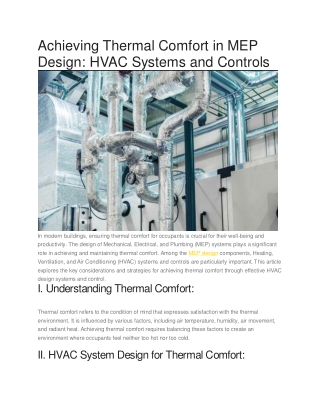 Achieving Thermal Comfort in MEP Design: HVAC Systems and Controls