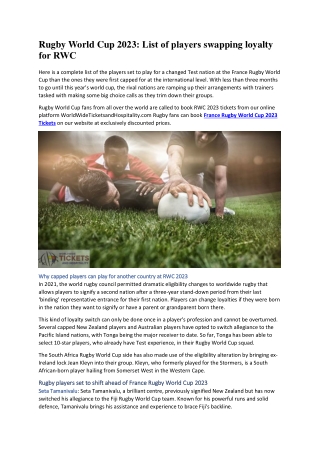 Rugby World Cup 2023 List of players swapping loyalty for RWC