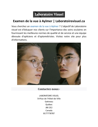 Examen de la vue à Aylmer  Laboratoirevisuel.ca