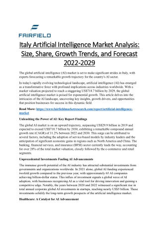 Italy Artificial Intelligence Market Analysis Size, Share, Growth Trends, and Forecast 2022-2029