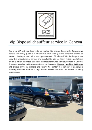 Vip Disposal chauffeur service in Geneva