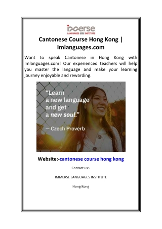 Cantonese Course Hong Kong  Imlanguages.com