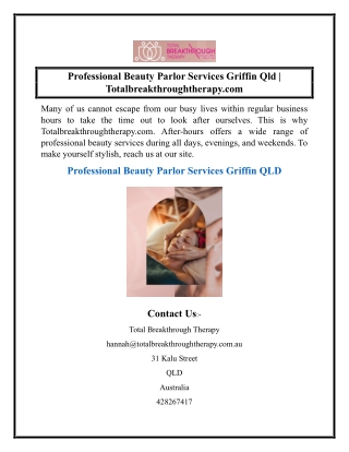 Professional Beauty Parlor Services Griffin Qld  Totalbreakthroughtherapy.com