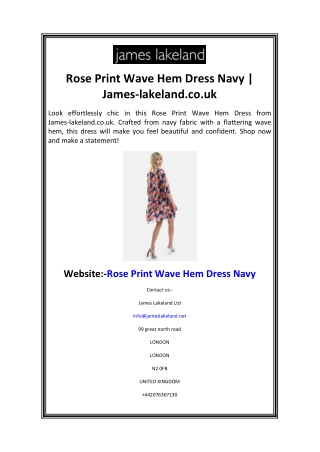 Rose Print Wave Hem Dress Navy  James-lakeland.co.uk