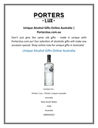 Unique Alcohol Gifts Online Australia  Porterslux.com.au