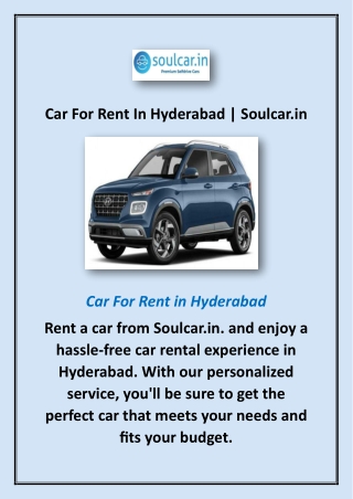 Car For Rent In Hyderabad | Soulcar.in