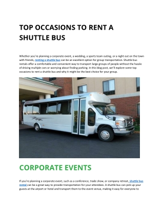TOP OCCASIONS TO RENT A SHUTTLE BUS