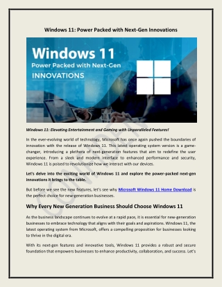 Windows 11: Power Packed with Next-Gen Innovations