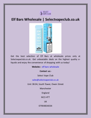 Elf Bars Wholesale  Selectvapeclub.co.uk