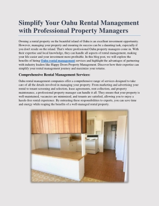 Simplify Your Oahu Rental Management with Professional Property Managers