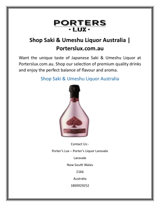 Shop Saki & Umeshu Liquor Australia  Porterslux.com.au