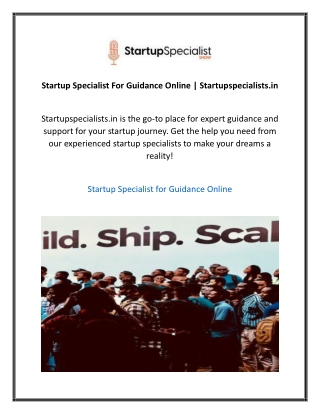 Startup Specialist For Guidance Online  Startupspecialists.in  3