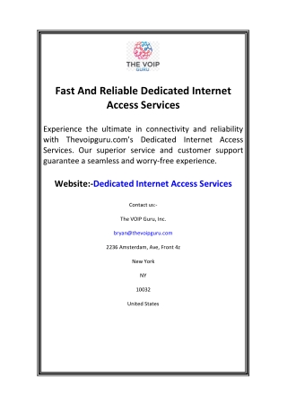 Fast And Reliable Dedicated Internet Access Services