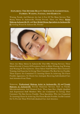 EXPLORING THE DIVERSE BEAUTY SERVICES IN JACKSONVILLE, FLORIDA WAXING, FACIALS, AND HAIRCUTS