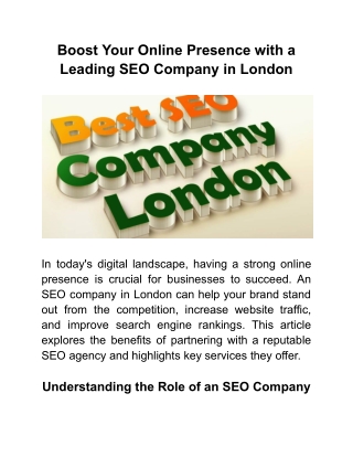 Boost Your Online Presence with a Leading SEO Company in London