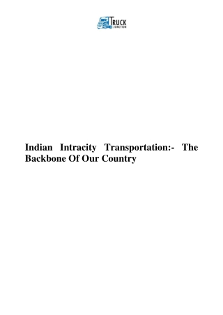 Indian Intracity Transportation - The Backbone Of Our Country