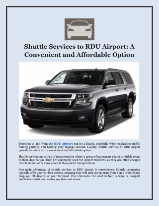 Shuttle Services to RDU Airport A Convenient and Affordable Option