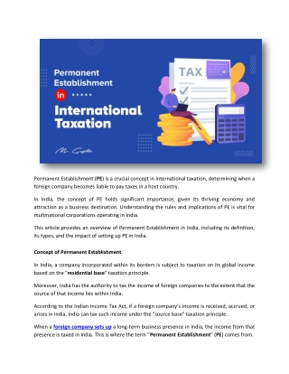 Permanent Establishment in International Taxation