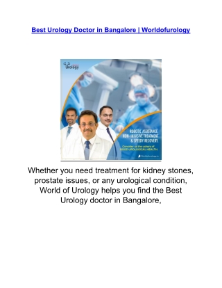 Best Urology Doctor in Bangalore | Worldofurology