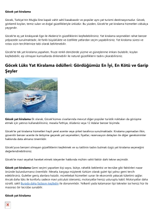 Bana Her Şeyi Sorun: Göcek Yat Kiralama Hakkında Sorularınıza 10 Yanıt