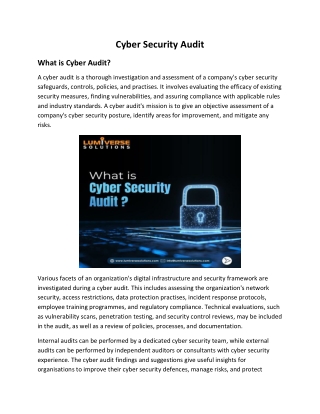 Cyber Audit|Cyber Crime| Network Security|Cybersecurity Audit- 2023