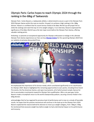 Olympic Paris Carlos hopes to reach Olympic 2024 through the ranking in the -68kg of Taekwondo