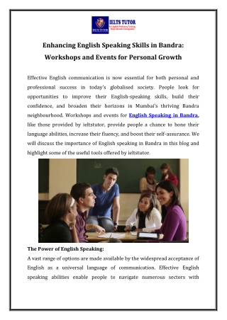 Enhancing English Speaking Skills in Bandra Workshops and Events for Personal Growth