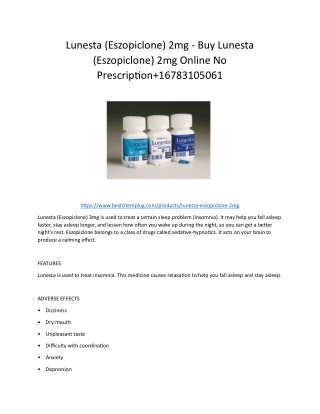 Lunesta (Eszopiclone) 2mg - Buy Lunesta (Eszopiclone) 2mg Online No Prescription 16783105061