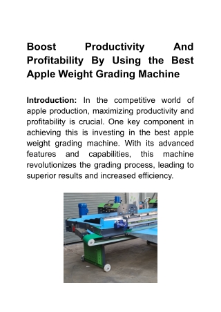 Boost Productivity And  Profitability By Using the Best Apple Weight Grading Machine