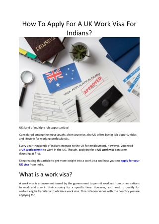 How To Apply For A UK Work Visa For Indians ?