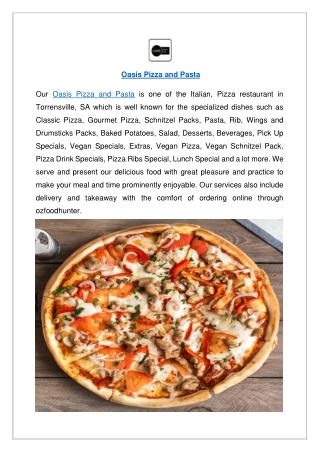 5% off - Oasis pizza and pasta Torrensville, SA