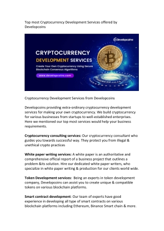 Top most Cryptocurrency Development Services offer