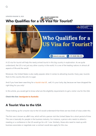 US visa for Tourist