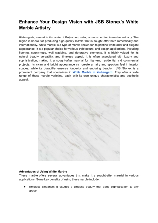 Enhance Your Design Vision with JSB Stonex's White Marble Artistry