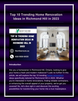 Top 10 Trending Home Renovation Ideas in Richmond Hill in 2023