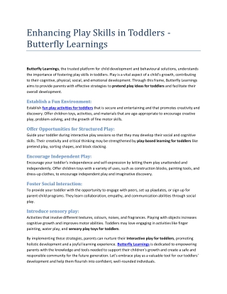 Enhancing Play Skills in Toddlers - Butterfly Learnings